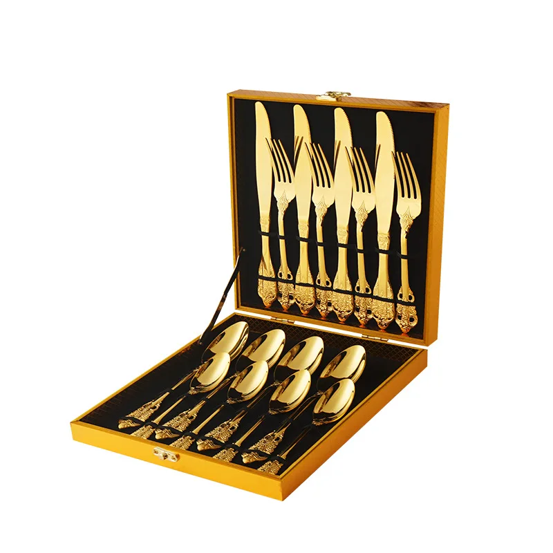 Royal Stainless Steel Dinnerware Set Vintage Palace Style 12/16/24 Pcs Knife Fork Spoon Cutlery Set