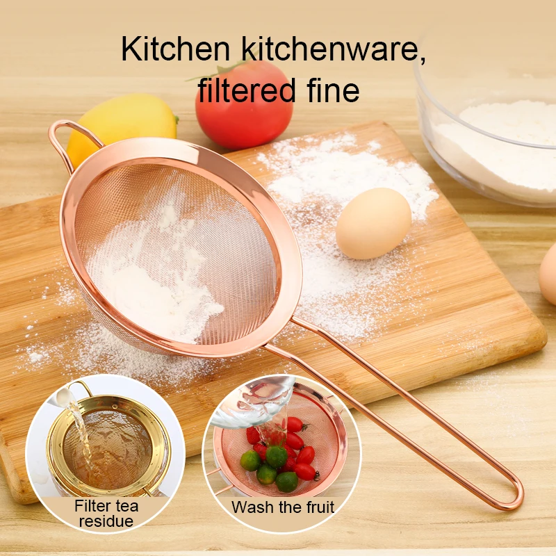 Wire Mesh Oil Strainer Stainless Steel Flour Colander Sifter Tea Coffee Powder Fry Strainer Tool Colander with long handle