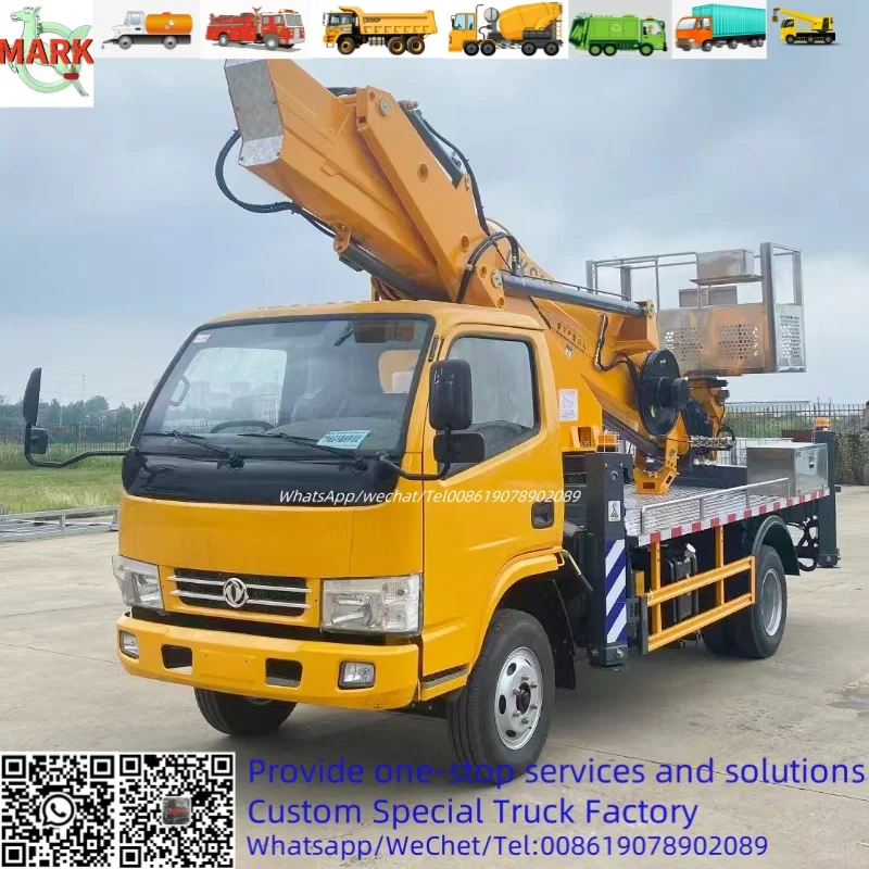 China Dongfeng 24m Hydraulic Aerial Manlift Work Platform Truck with cabin 4*2 truck mounted aerial working platform with crane