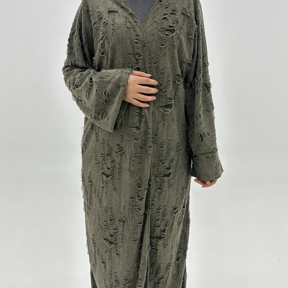 2024 Islamic Abaya Femmes Robe Musulmane Solid Color Fashionable Personalized Ripped Open Abaya Arab Turkish Muslim Abaya Women