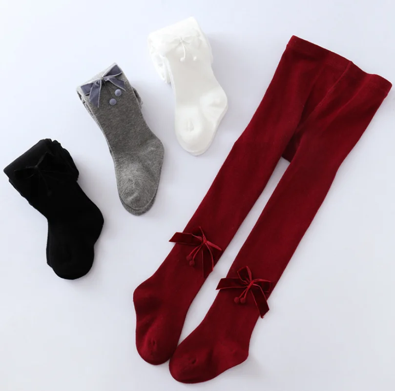 Custom bow designer winter suits compression kids fitted sets baby girls dresses legging pantyhose