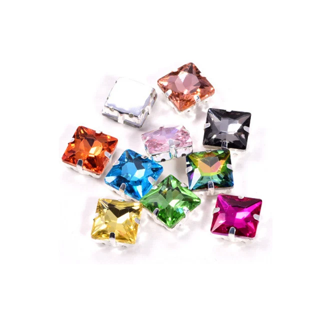 All Colors Sew-on rhinestone  6mm 8mm 10mm 12mm 14mm Point Back Princess Square Glass Crystal Fancy Stone For Diy