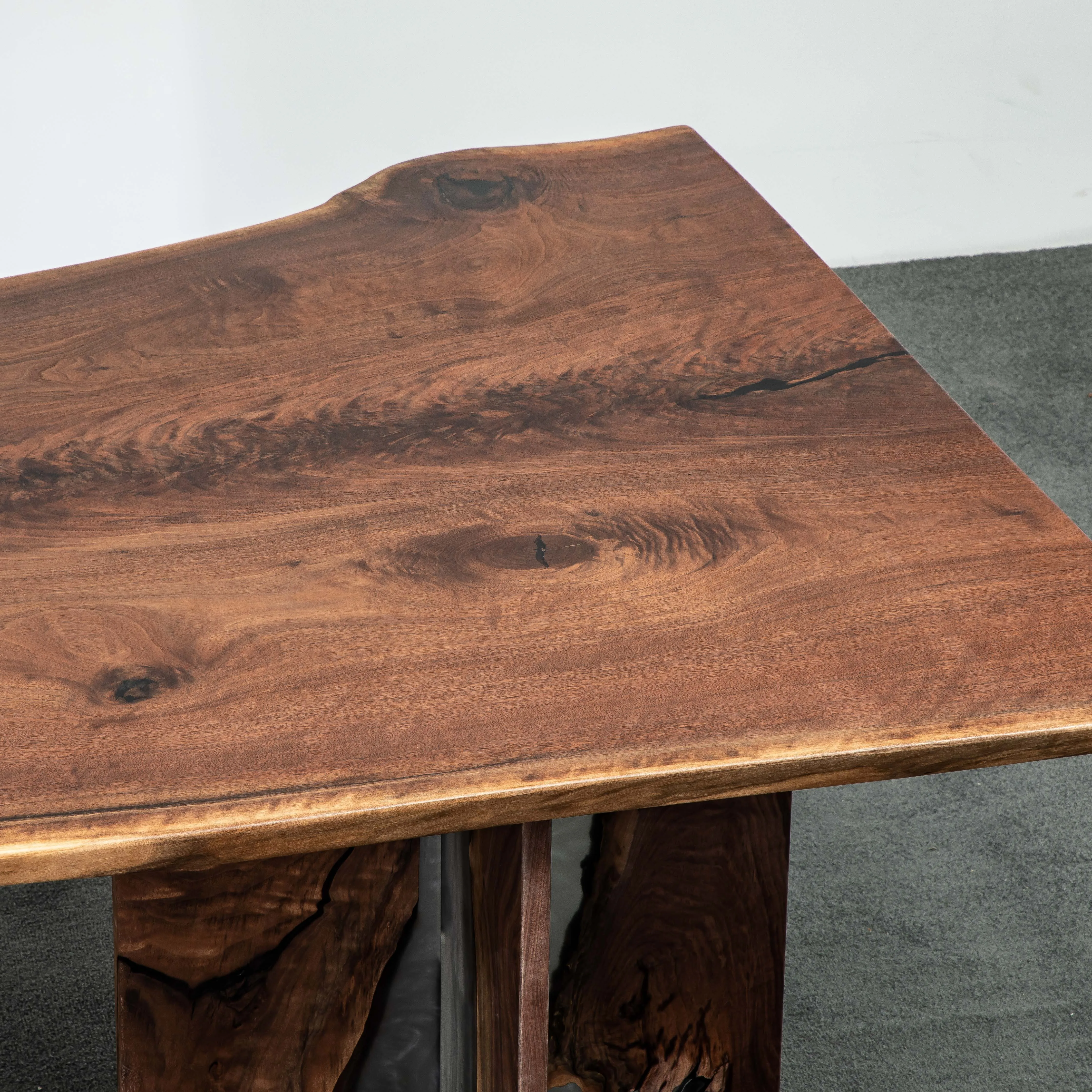 
Industrial modern kitchen natural shape table top live edge walnut large rustic wood slab 