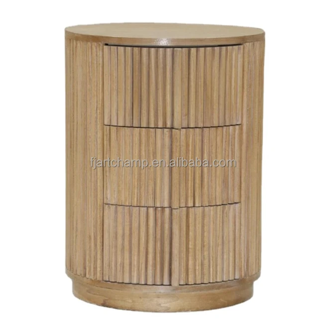 wood fluted brown veneer modern luxury round wooden center coffee tables