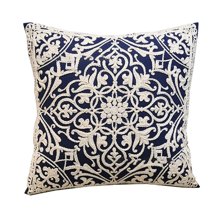 Custom Designs Comfortable Floral Pillow Seat 100% Cotton Embroidered Woven Sofa Cushion Cover