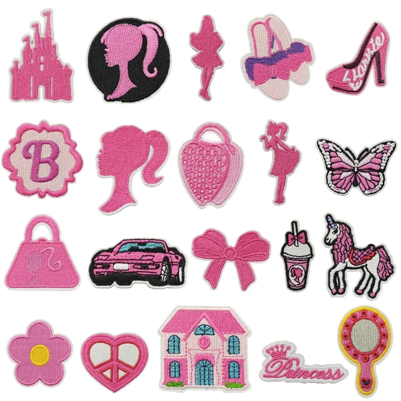 Wholesale  Custom Logo Pink Tiger Head Logo College Girl patch Appliques100% Full Embroidered Iron On Patches for Hats