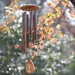 6 алюминиевых трубок 32 дюйма памятные ветряные колокольчики деревянные ветряные колокольчики для улицы с пользовательским Логотипом гравировка Древо жизни Ретро ветряные колокольчики