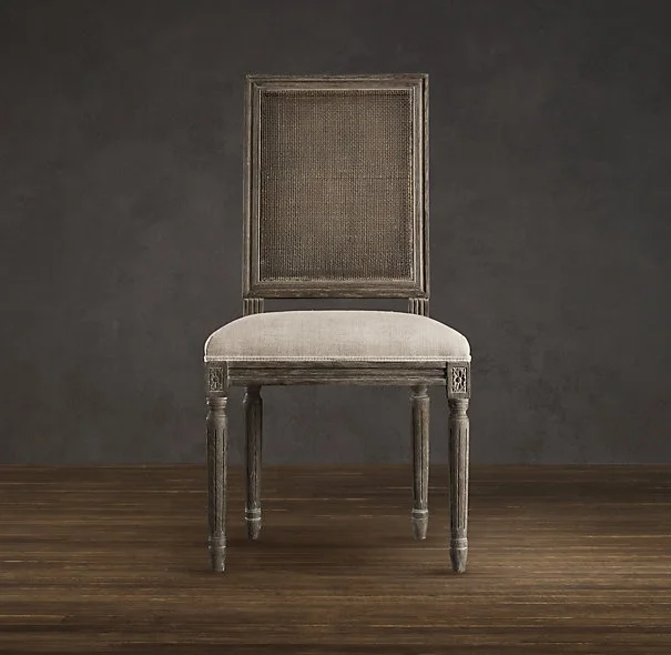 2024 Square Straight High Back French Country Antique Fabric Restaurant Home Dining Chair Solid Wood Oak