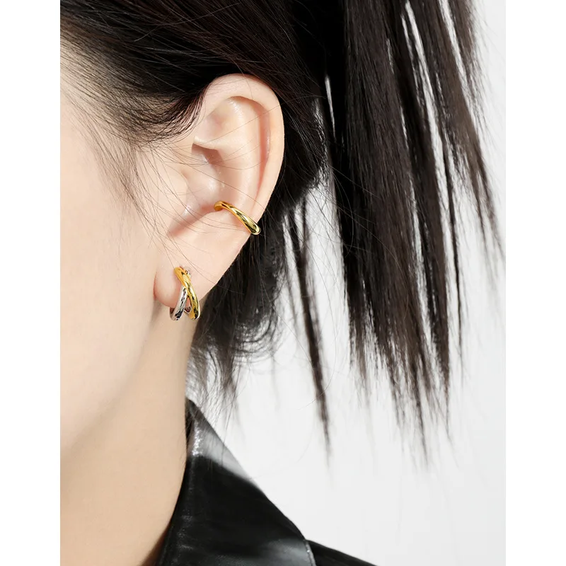 fine jewelry 925 silver earring women charms 18K gold and silver two color earrings sterling silver cross hoop huggie earrings