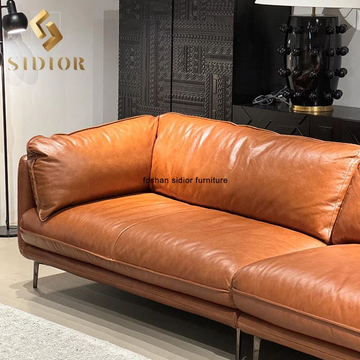 Genuine leather sectional vintage  accent sofa set furniture living room couch living room sofas for lobby furniture