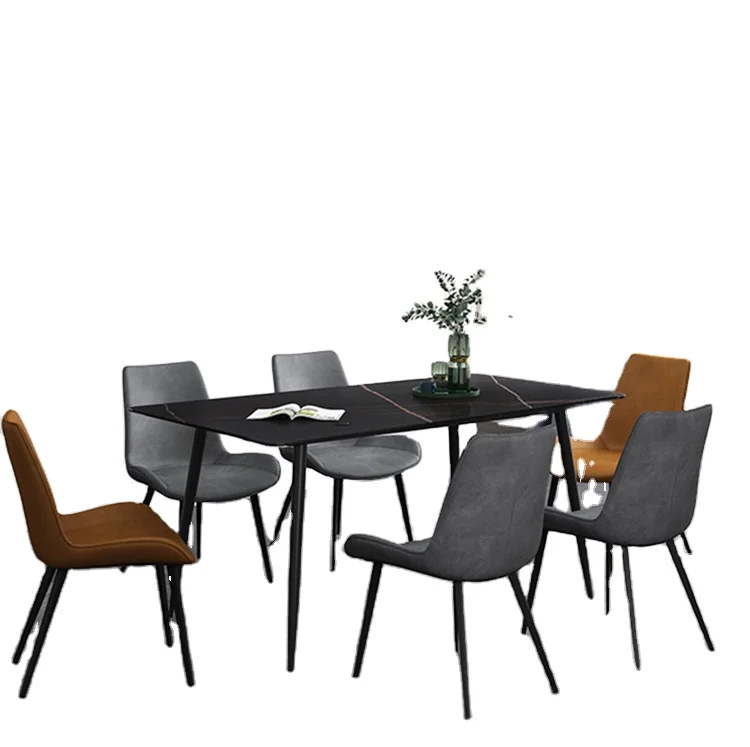 Modern room furniture square rectangle restaurant marble dining table with 6 chairs