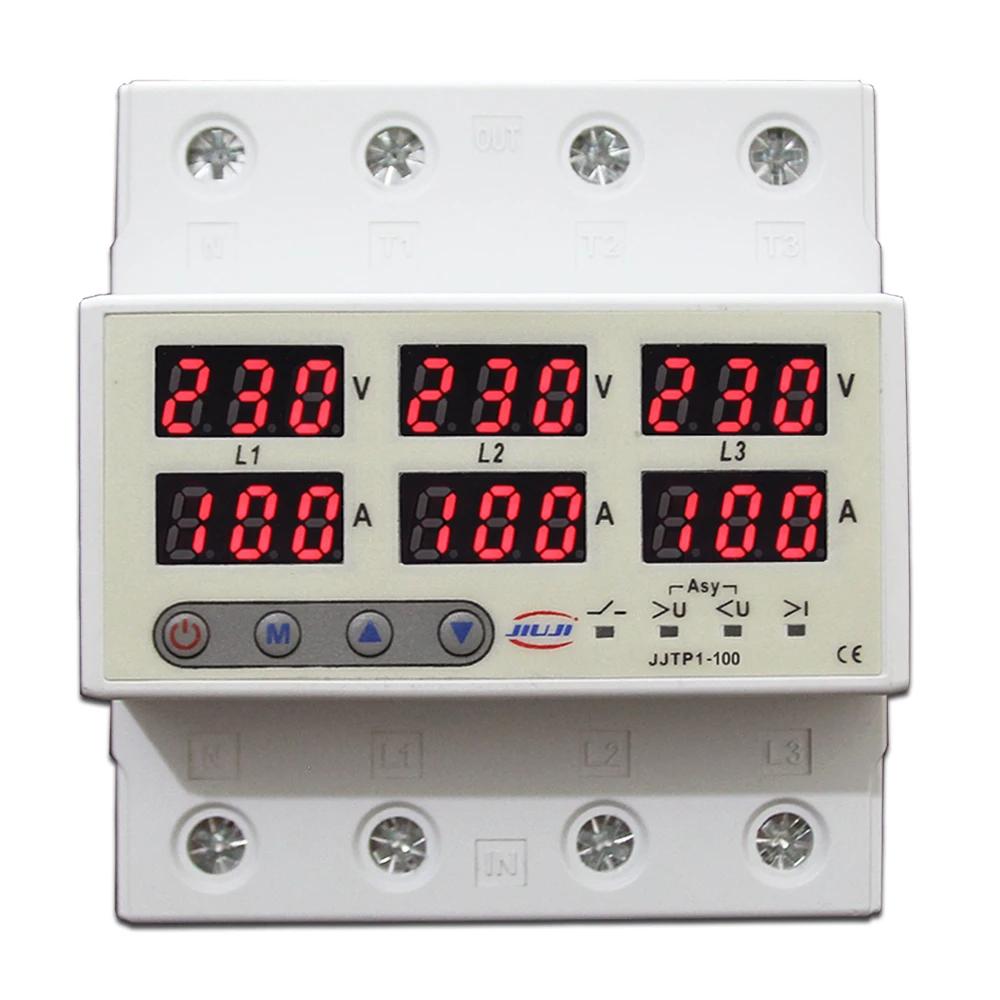 Three Phase Adjustable Over and Under Voltage Protector with Over Current Protection Automatic Recovery Protective Device 100A