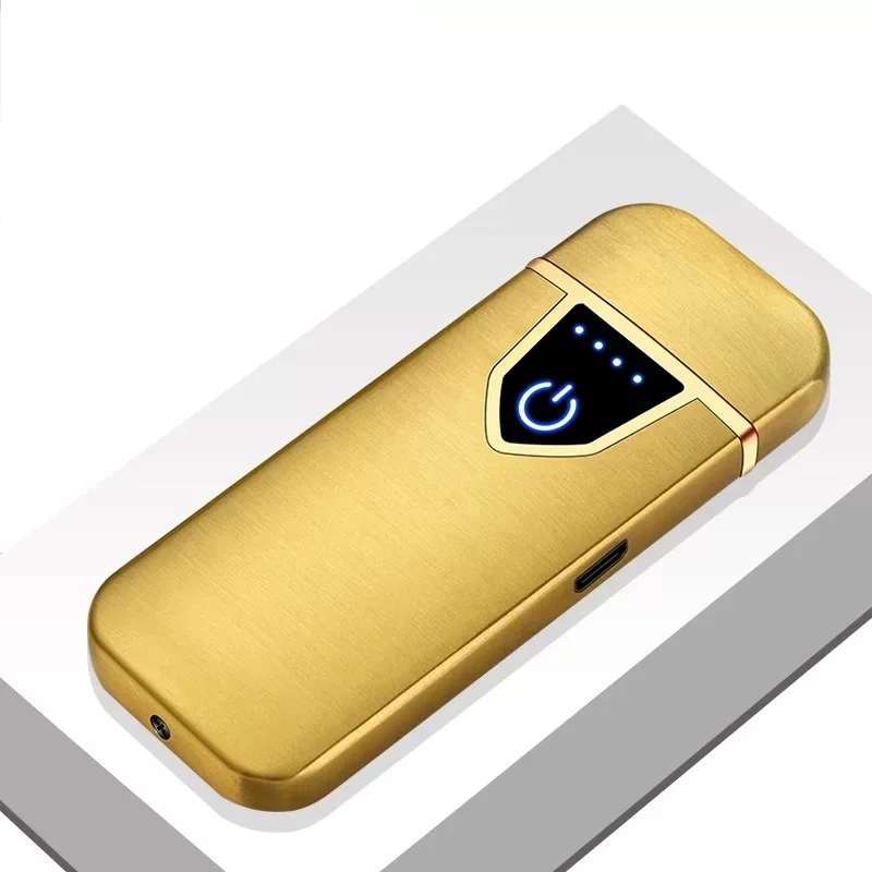 Custom Logo Windproof Electric Double Ignition Lighter USB Plasma Rechargeable Lighter with LED Battery Indicator