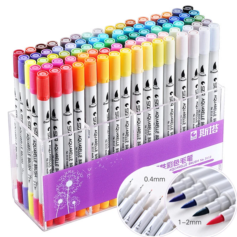 High quality STA Aquarelle Watercolor Brush Marker Dual Fineliner Micron Pens Drawing Art Markers Set School Supplies