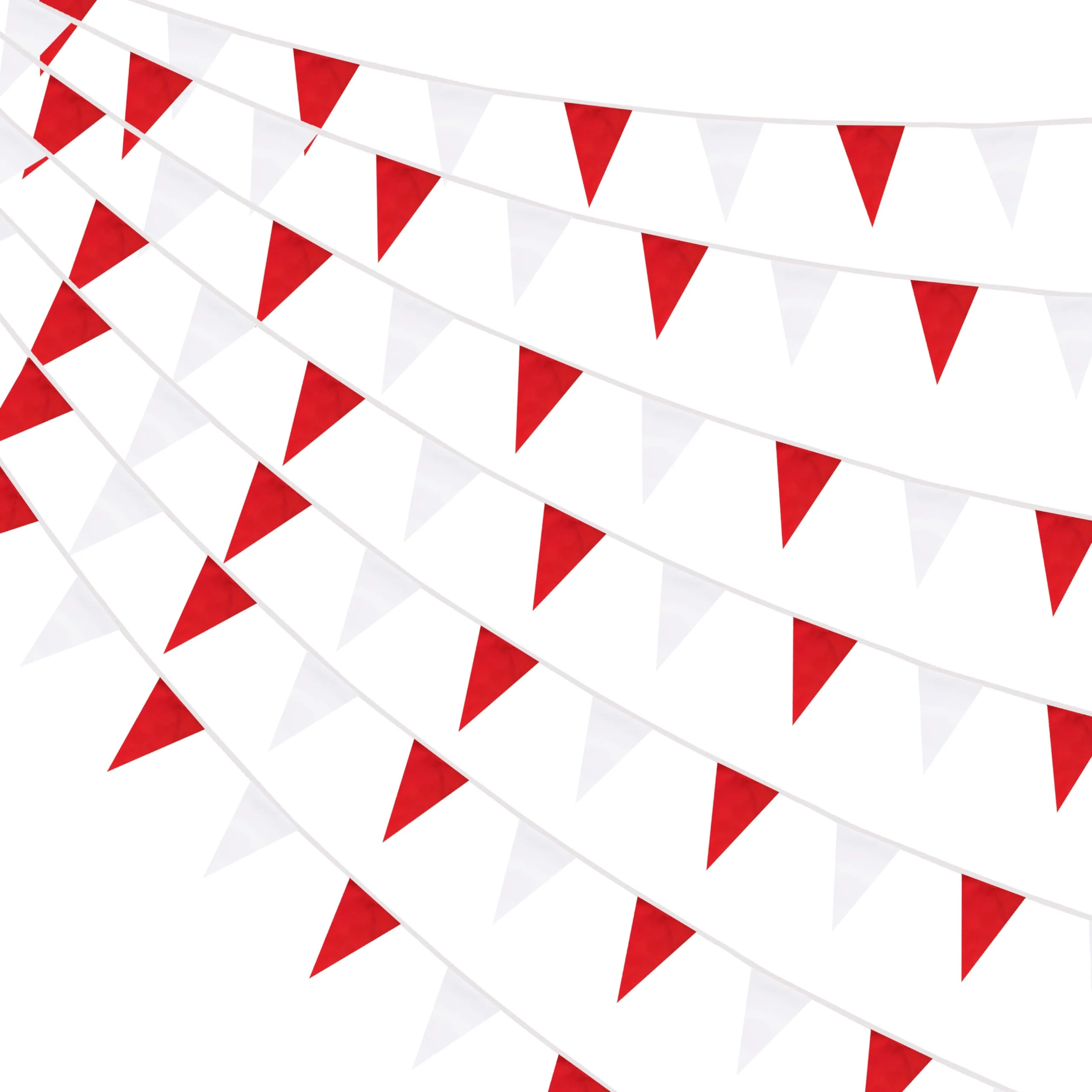 100 Meters 328 Feet Carnival Fabric Pennant Banner Red White Garland Flag Triangle Bunting for Christmas Birthday Party Decor