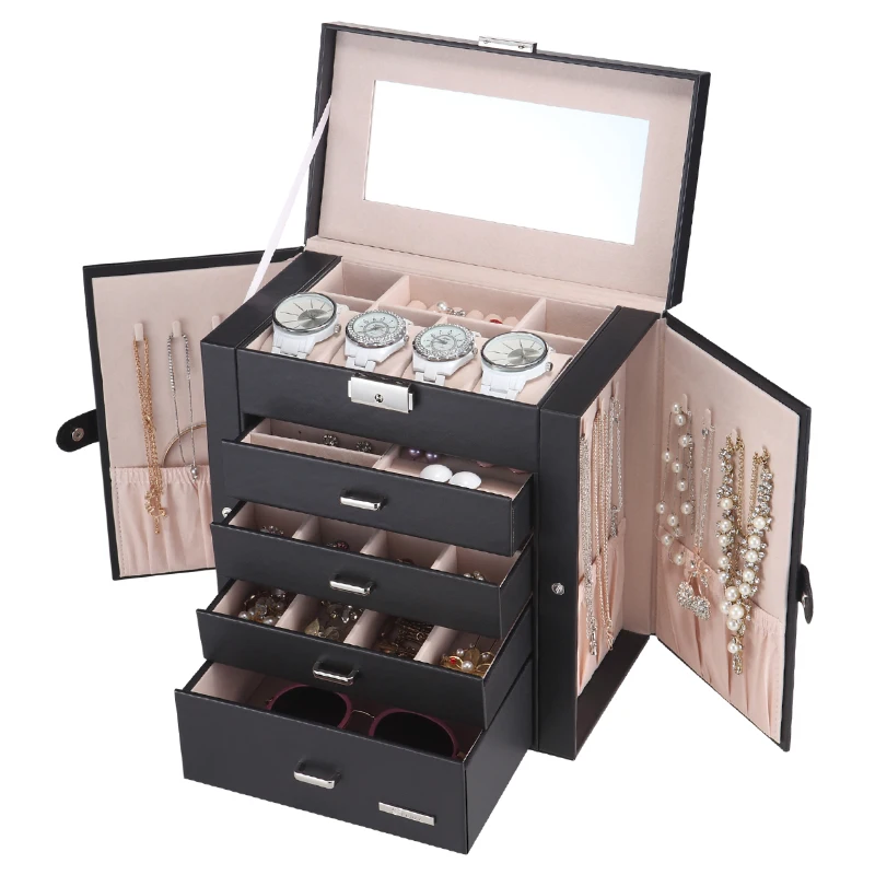 Youbei jewellery case with five compartments layers and side flaps box custom logo printed jewelry boxes