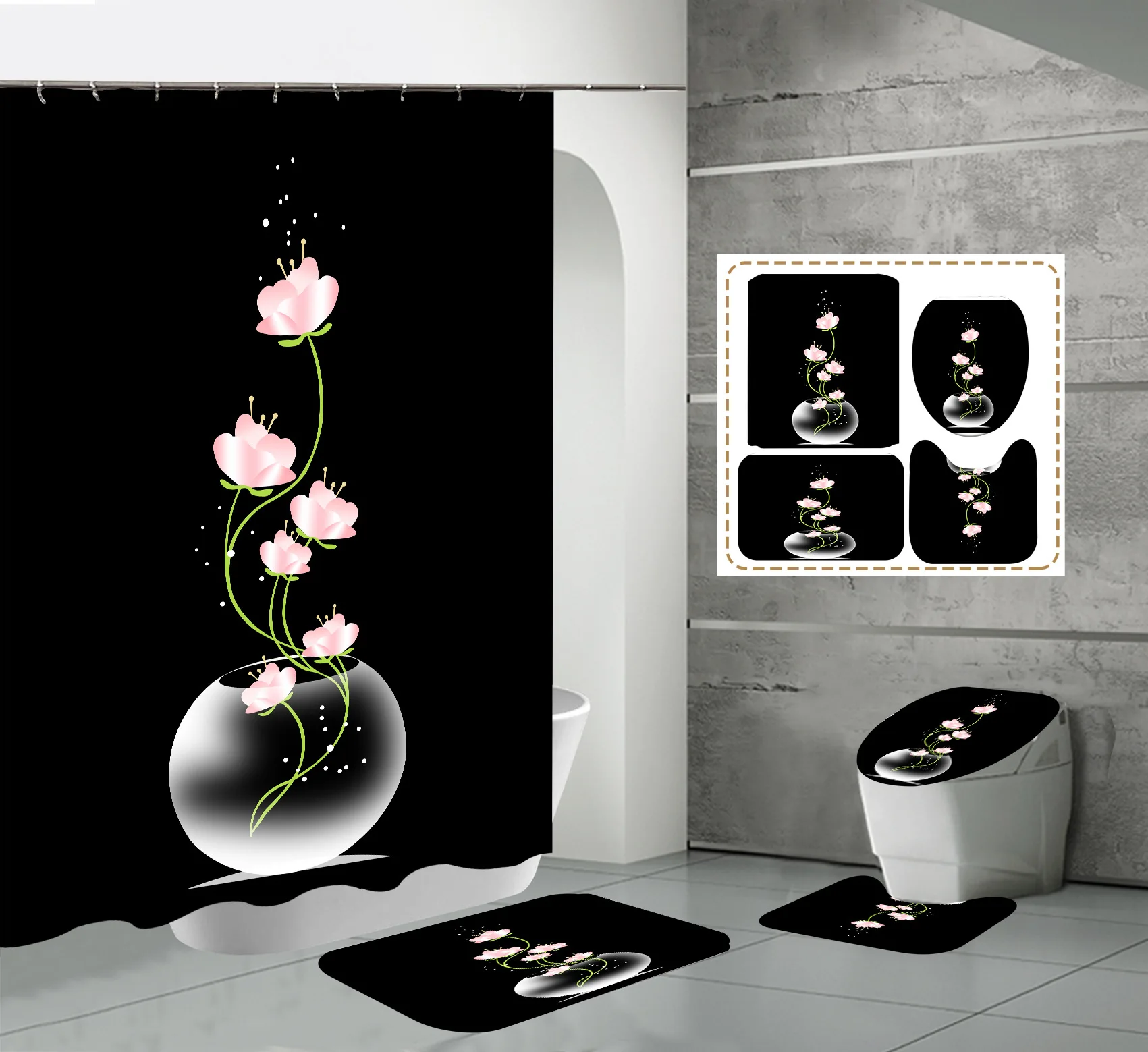 Butterfly Shower Curtains with Hooks Floral Watercolor Flowers Fabric Curtains for Bathroom Decor Shower Curtain