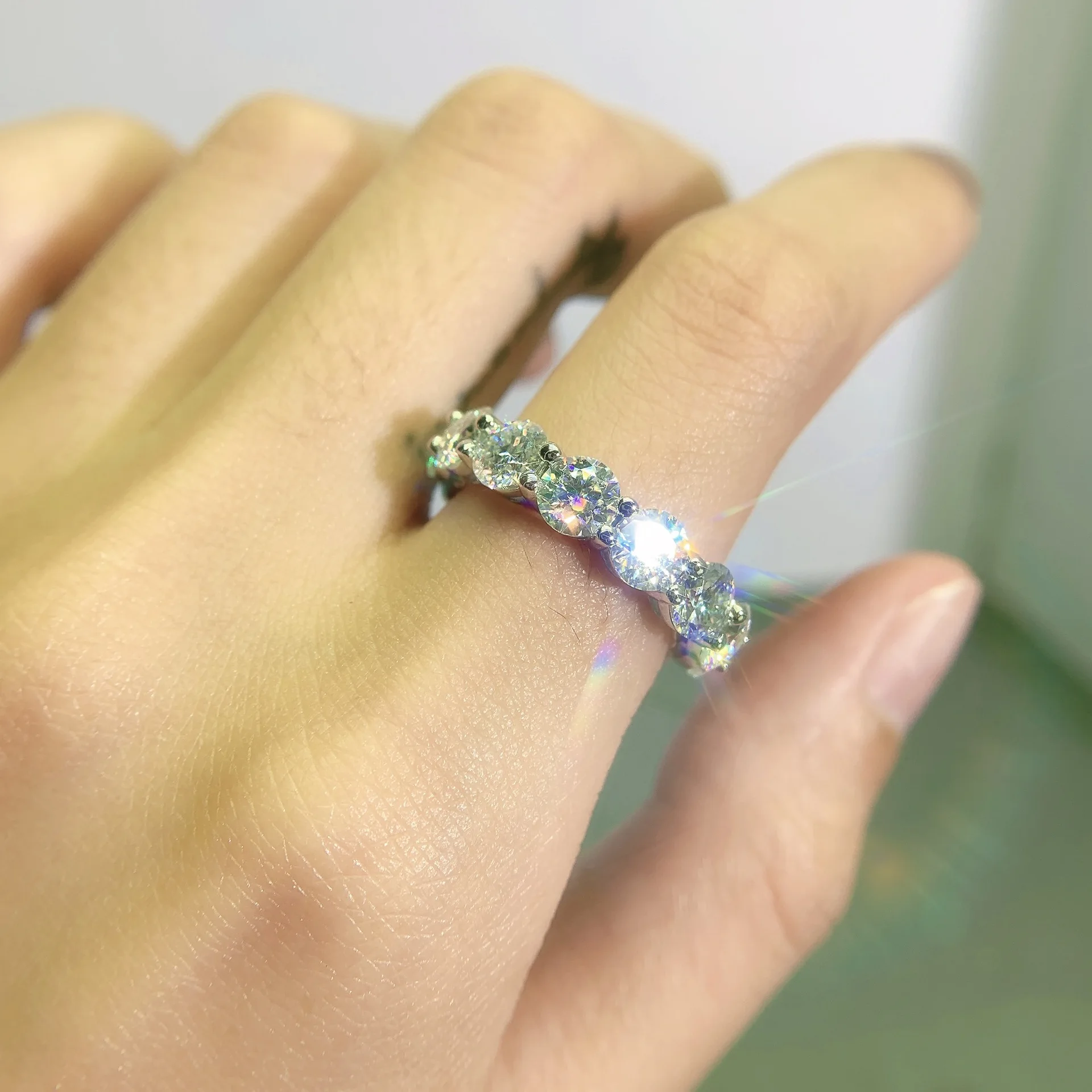 cluster gra certified 5mm 925 silver iced out hip hop tennis ring moissanite cuban link ring