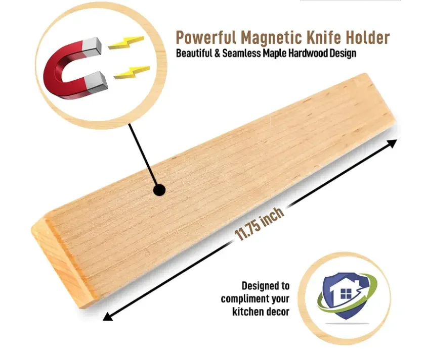 Seamless Maple Wood Magnetic Knife Holder Wooden Magnetic Knife Strip Magnet Holder for Wall with Easy Installation