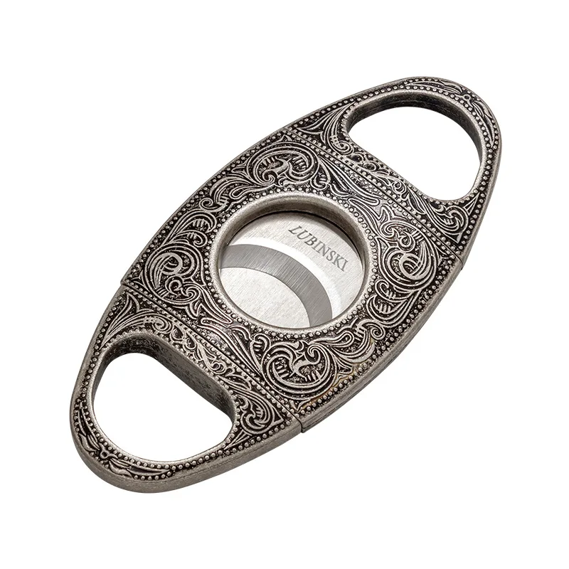 Creative Embossed Stainless Steel Double Edge Cigar Accessory Cutter with Zinc Alloy Plating