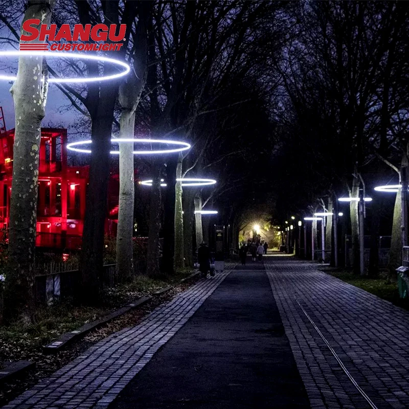 Outdoor Landscape Plants Decoration Ring Pendant Lamps Aluminum Seamless Design Forest Tree Hanging LED Rings Decorative Light