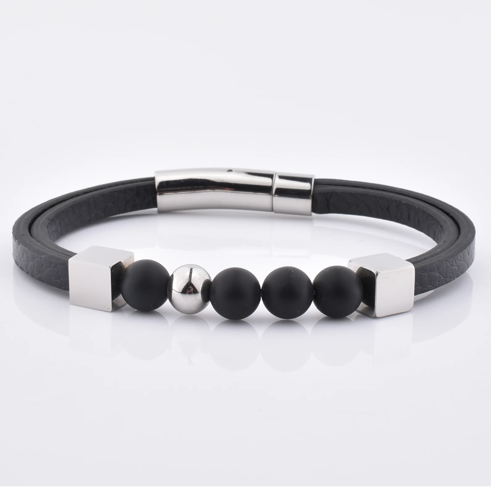  Новый браслет из натурального камня для мужчин и женщин красный кожаный с магнитной застежкой