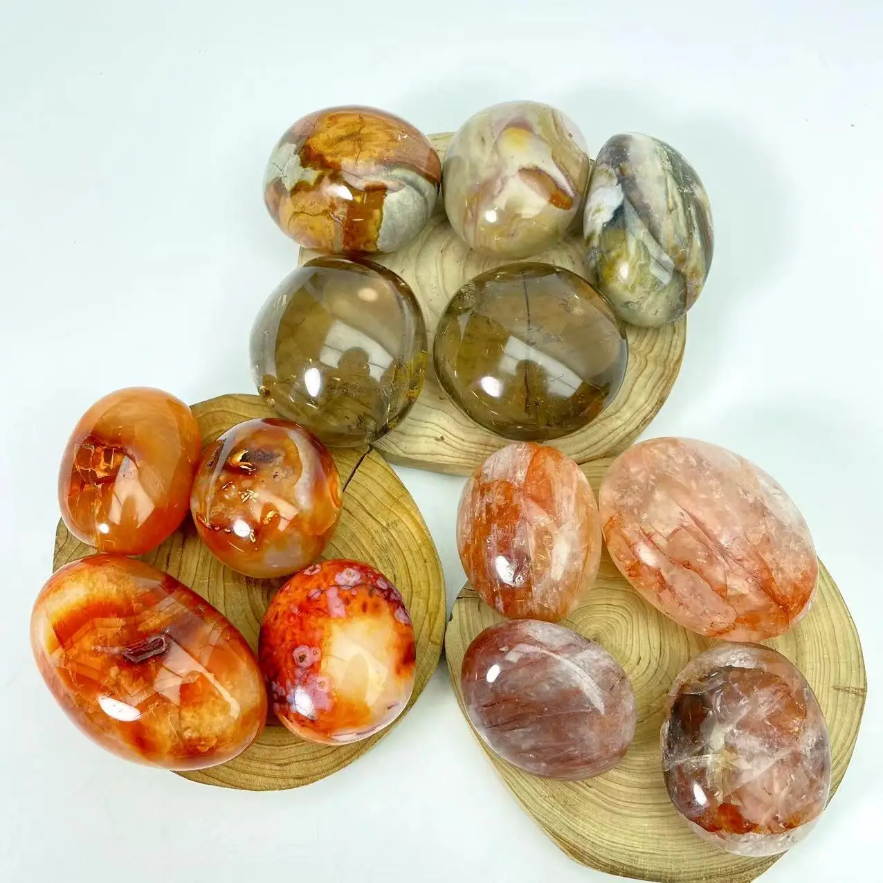 New arrivals spiritual chakra rock healing stones natural carnelian agate smoky fire quartz crystal palm stone wholesale price