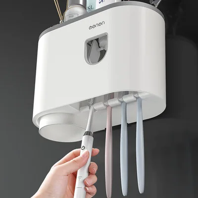 Plastic Tooth Brushing Water Washing Teeth Cleaner Cup Automatic Toothpaste Dispenser with oneToothbrush Holder