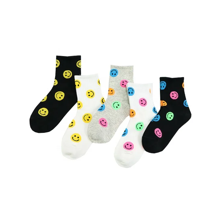 Оптовая продажа, осенне-зимние носки из чесаного хлопка с улыбающимся лицом, детские носки