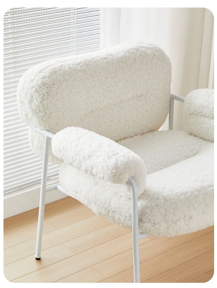 Nordic lounge leisure chair upholstery soft luxury artificial lamb wool metal leg single sofa for living bed room