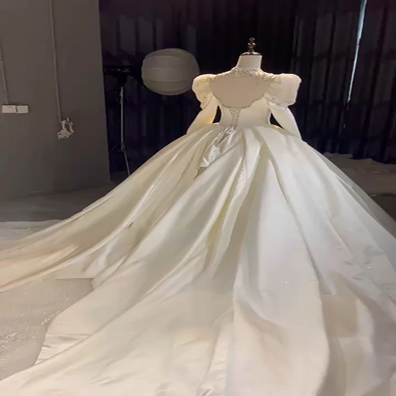 1815 2022 New Style Trailing Wedding Dress For Bride Long Sleeve Open Back Wedding Dress