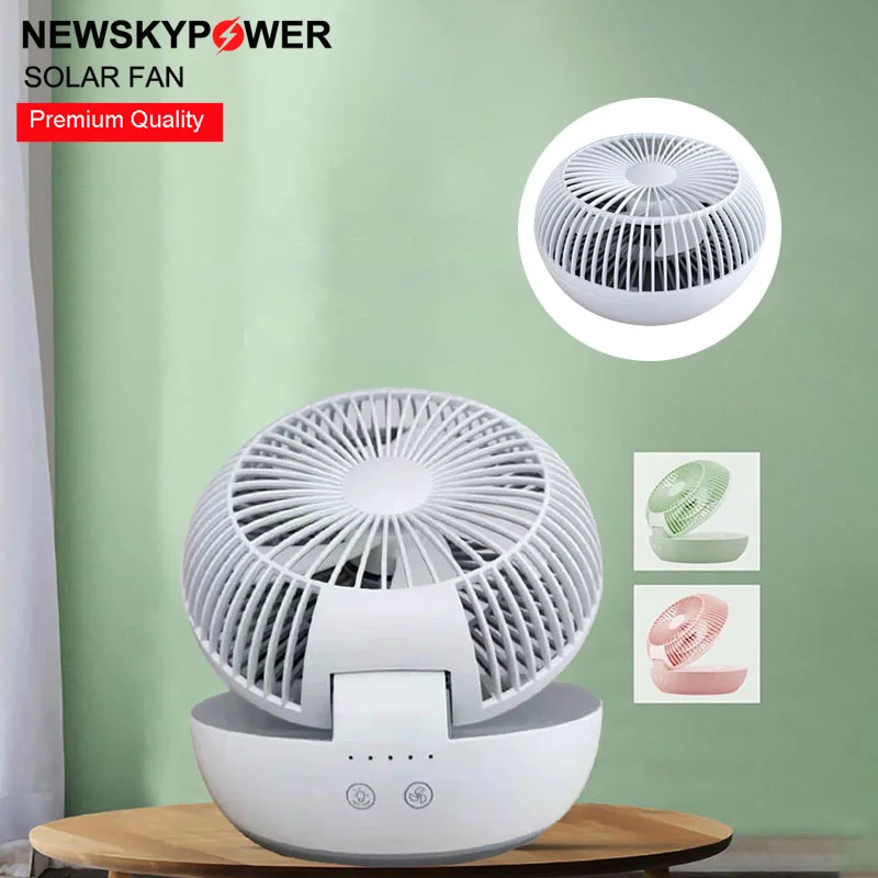 2024 Factory Price T7 5W Portable Solar Fan With Solar MONO Panel Led Night Light DC/AC Rechargeable For Office Hope Table Fan