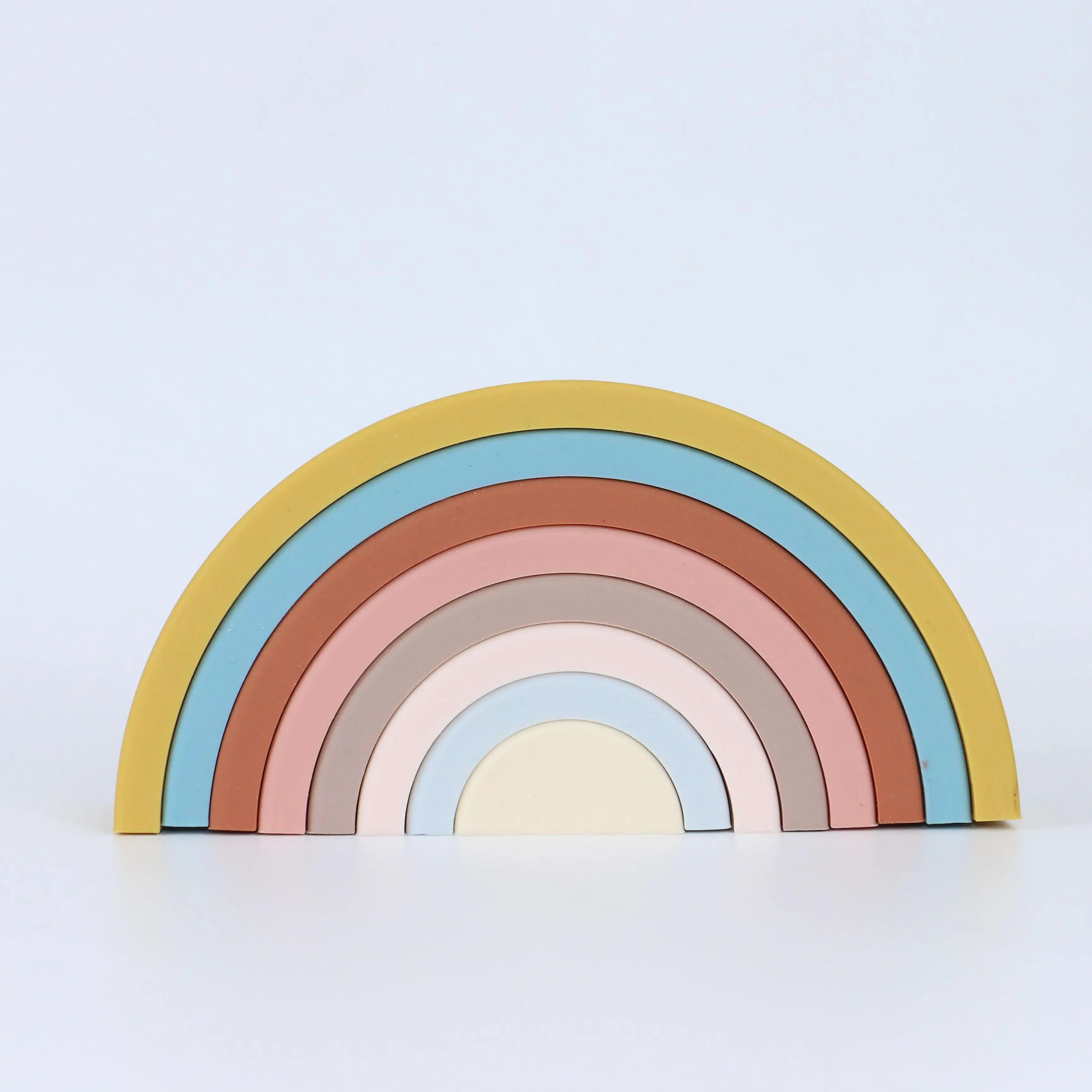 custom Children DIY 8 layers Rainbow silicone educational stacking teether toys for montessori kinderg baby kids teething puzzle