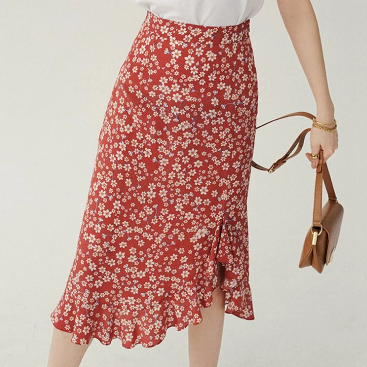 High Waist Skirt Women  Silk Ruffle Multi Layers Flower  Skirts For Women