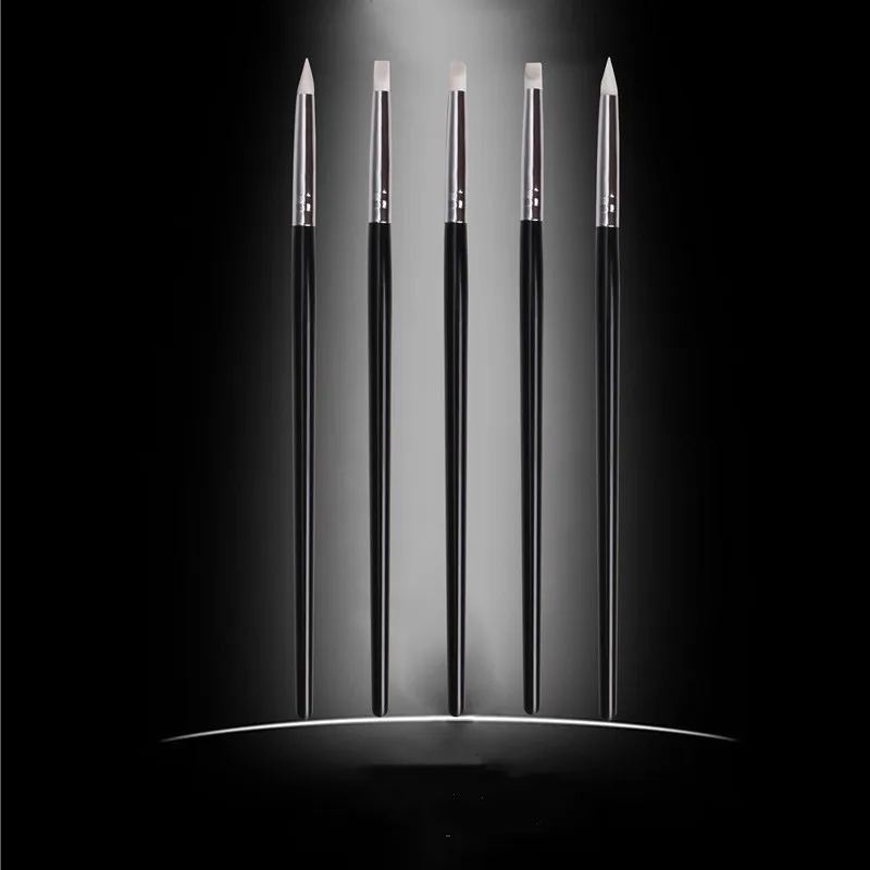 Factory Supply 5pcs/set high grade black handle nail art silicone brush set for sculpture