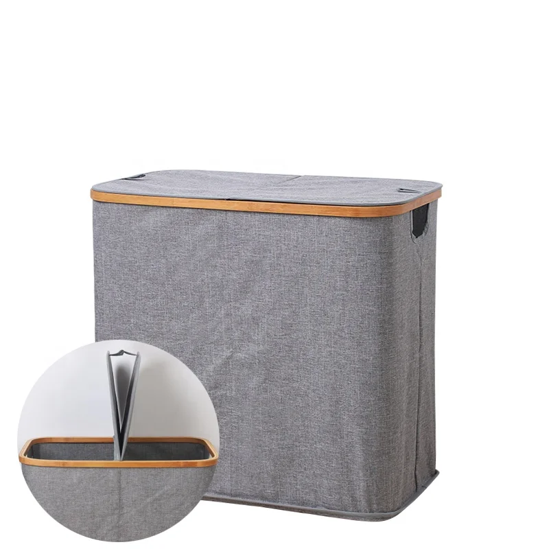 Laundry Hamper Bamboo Frame Durable Cloth Bag Sorter Storage Basket Bin