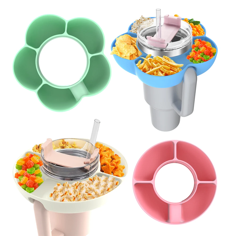 Divided Snack Bowl With Hole Silicone Snack Tray 40oz 5-Compartment Snack Ring Cup Accessories For Car Cup Holder Stadium Cinema