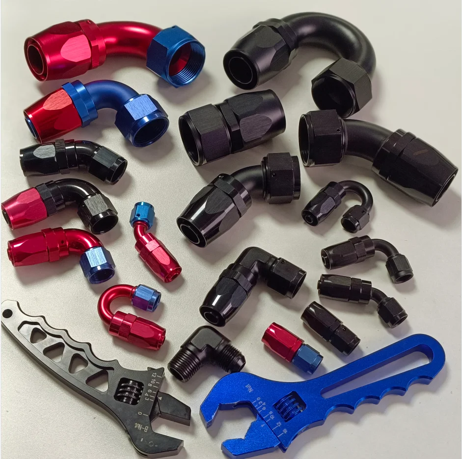 Black anodized an fittings swivel hose ends straight elbow 45 90 180 degree dash -4 -6 -8 -10 -12 -16 an connection