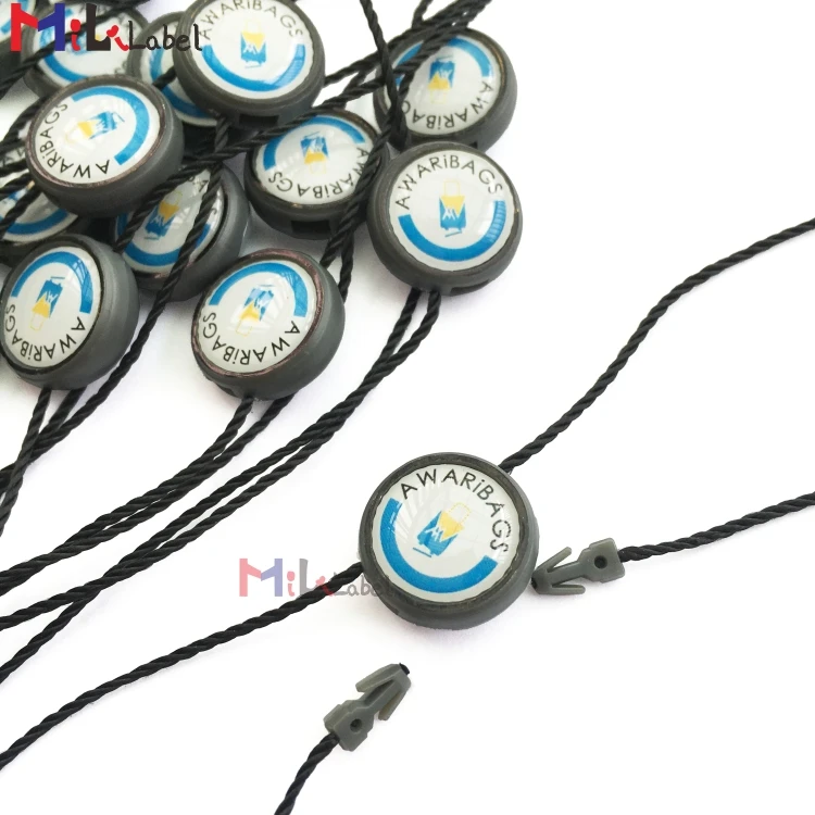 customized design hangtag string with 3D drip glue transparent dome full color Logo  hang tag string for jeans Garment shoes