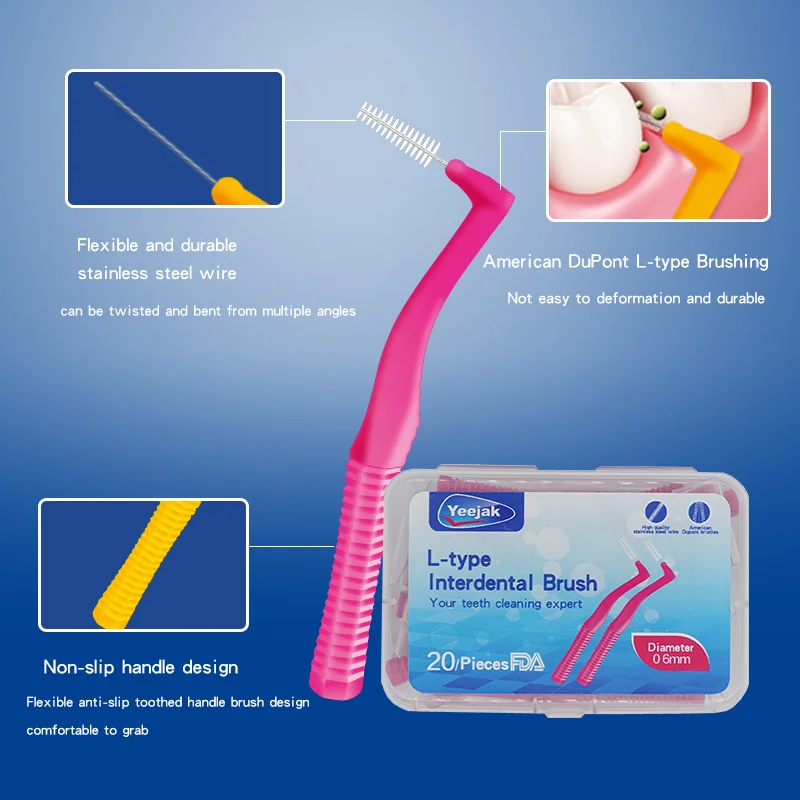 Factory Price Ortho Oral Cleaning Toothpick Care Oem  LShape Toothbrushes Angle Interdental Brush For Braces 160pcs 0.6mm