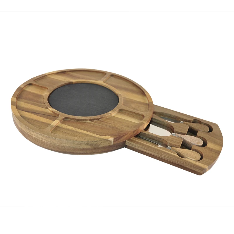 Cheese Board and Knife Set - Acacia Wood Charcuterie Platter Serving Tray with Cutlery
