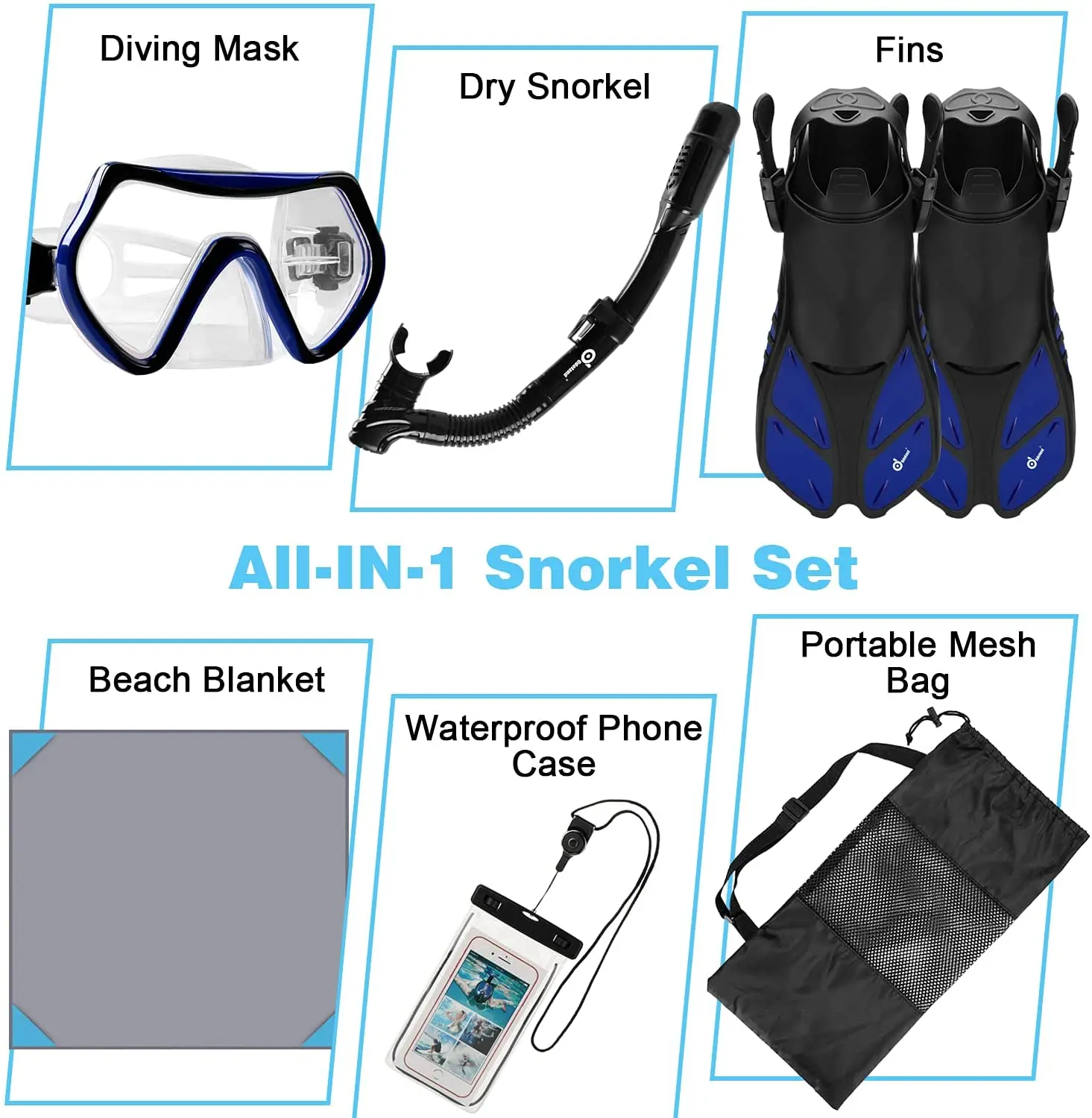 6-in-1 Snorkeling Suit, Convenient Adult Diving Equipment with Splash-Proof Snorkel