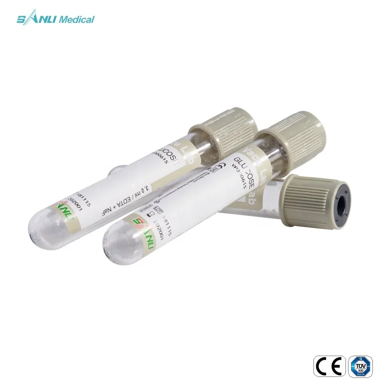 Medical Glucose Vacuum Blood Collection Tube with Sodium Fluoride/EDTA grey glass 2-10ml