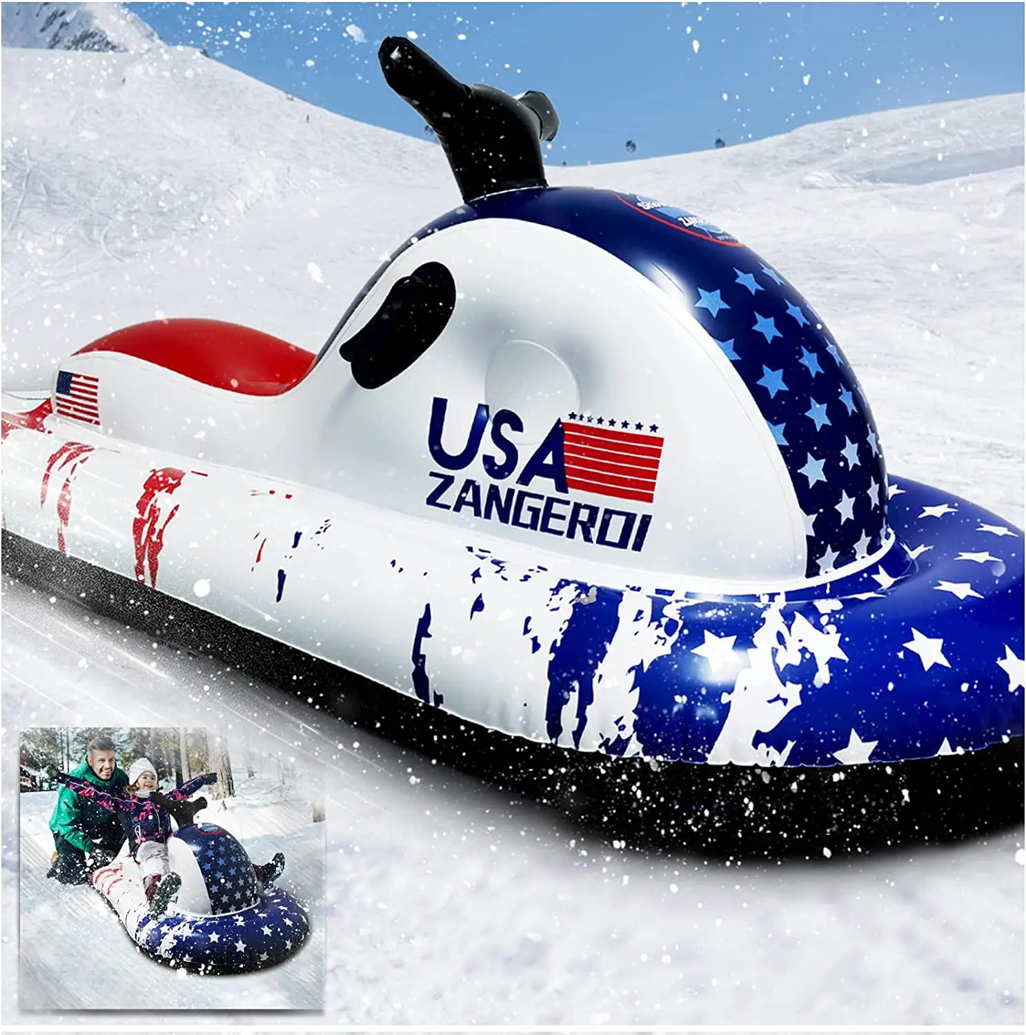 Inflatable Snow Sled, Snowmobile Rider, Snow Tube with Reinforced Handles for Kids and Adults