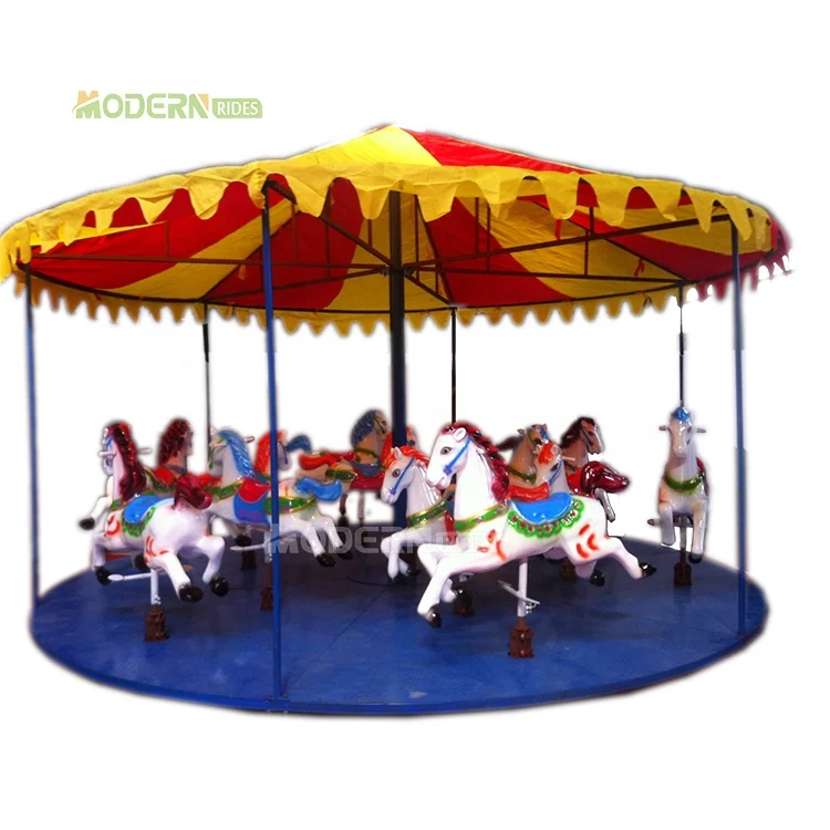 Family amusement park rides theme park equipment backyard playground merry go round Simple carousel with trailer ride for sale