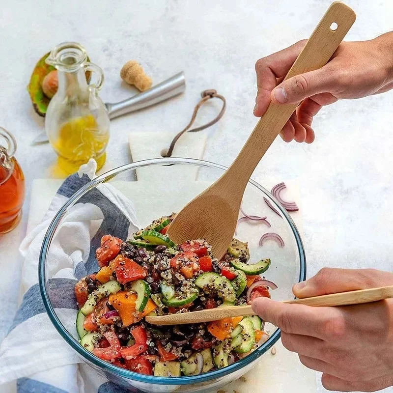 Wholesale Kitchen Utensils Kitchen Bamboo Utensils Spatula Spoon Set with Color Handle