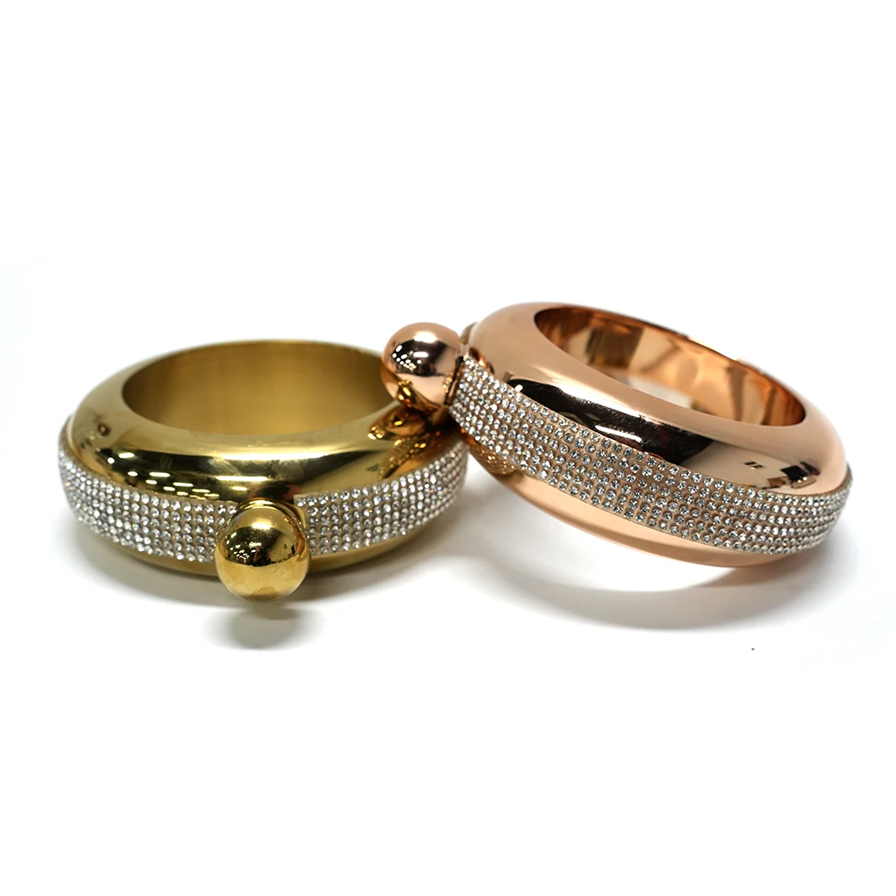 Hot Selling 3.5oz Novelty Stainless Steel Bangle Bracelet Hip Flask with Crystal Surround for Women Girls