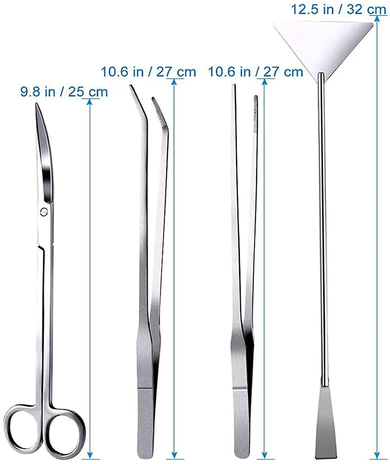 Fistoy Aquarium Scissor Tweezers Spatula Tool - 4 in 1 Stainless Steel Aquatic Plants Aquascaping Tools Set  Fish Starter Kit