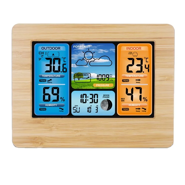 Factory Wholesale Color Screen Wooden Table Clock With Weather Forecast Digital Alarm Clock