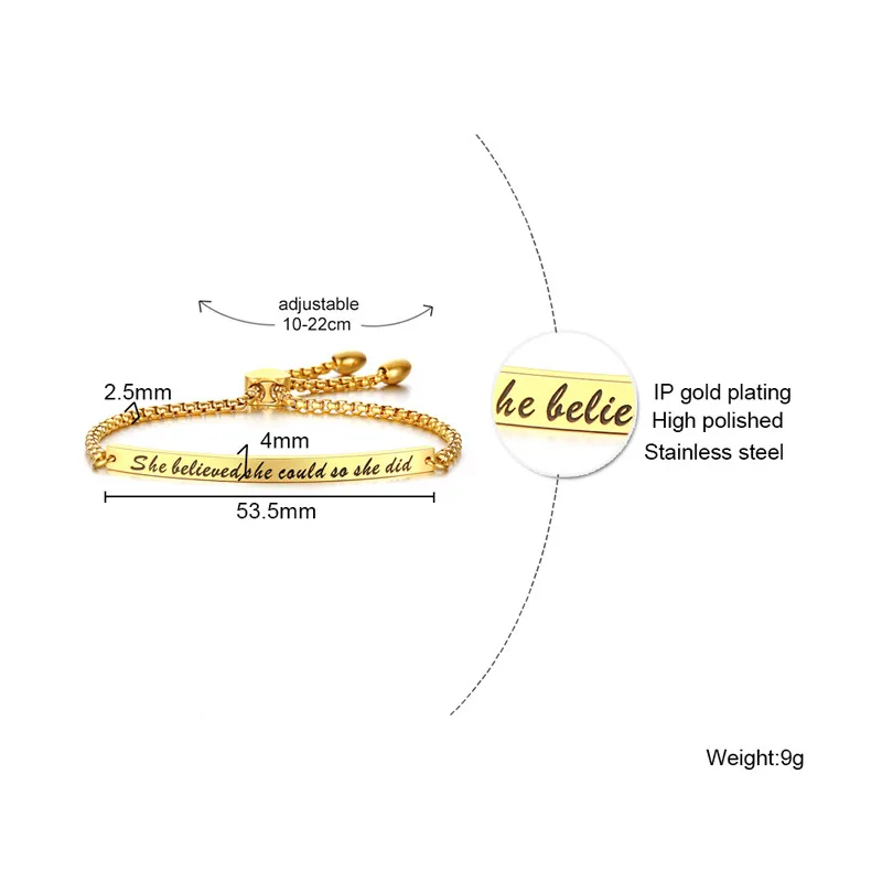 She believed she could so she did custom engraved stainless steel personality letter adjustable bracelet